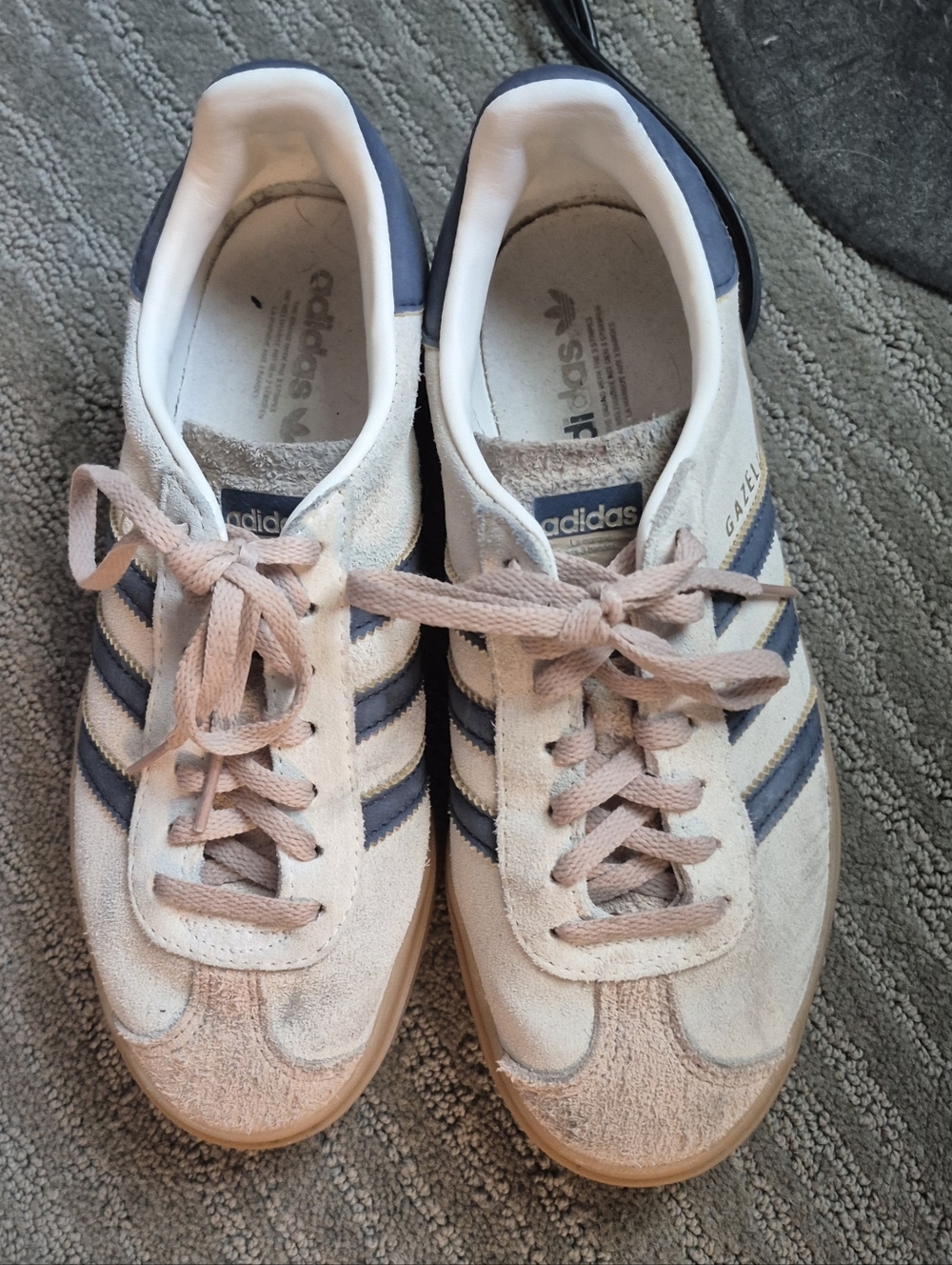 Adidas Samba Sneakers in White with Navy Stripes